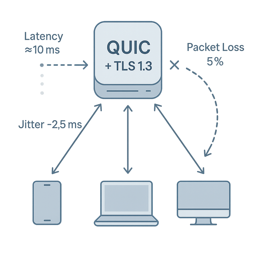 Нагрузочное тестирование и анализ QUIC + TLS 1.3 с помощью инструмента 2GC CloudBridge QUICK testing